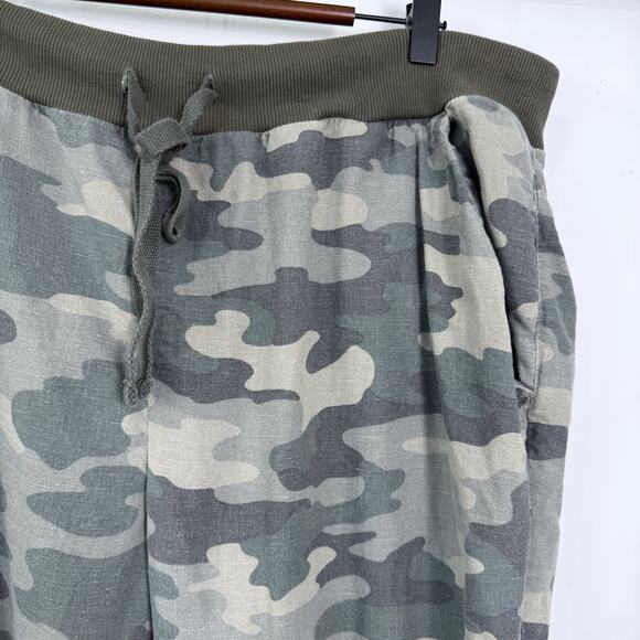 Lucky Brand Camo Linen Blend Jogger Pants Womens Size L Green Drawstring Pockets - Picture 3 of 6